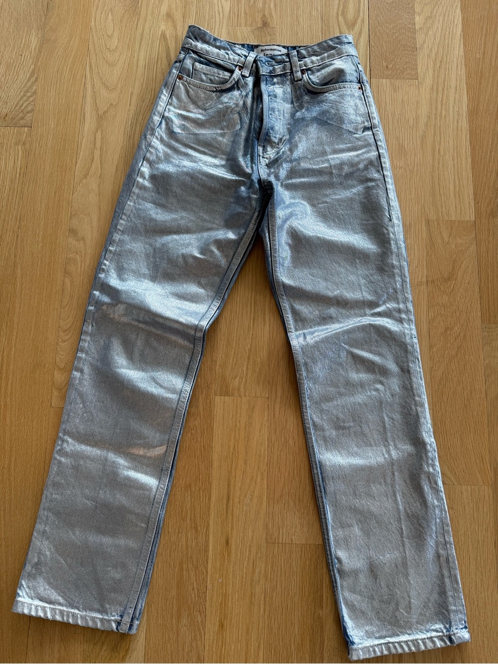Reformation - Metallic Silver Blue Straight-Leg Jeans - 23